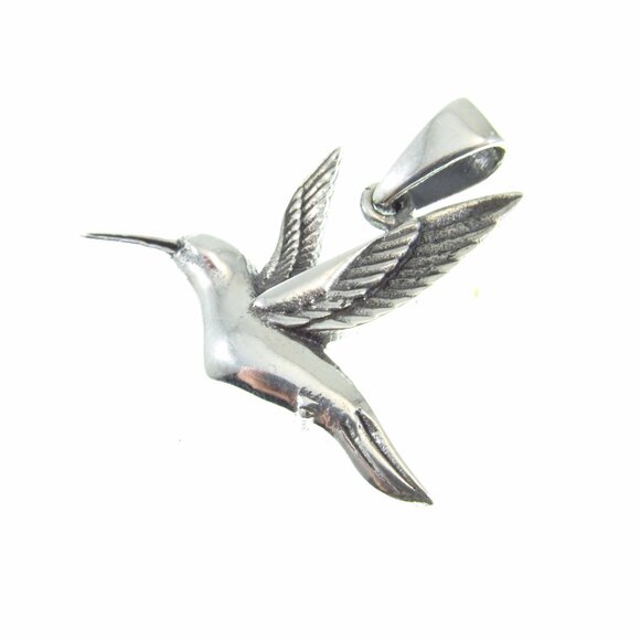 Solid 925 Sterling Silver Flying Hummingbird Pendant - Bird & Nature Lover Gift - Picture 8 of 10